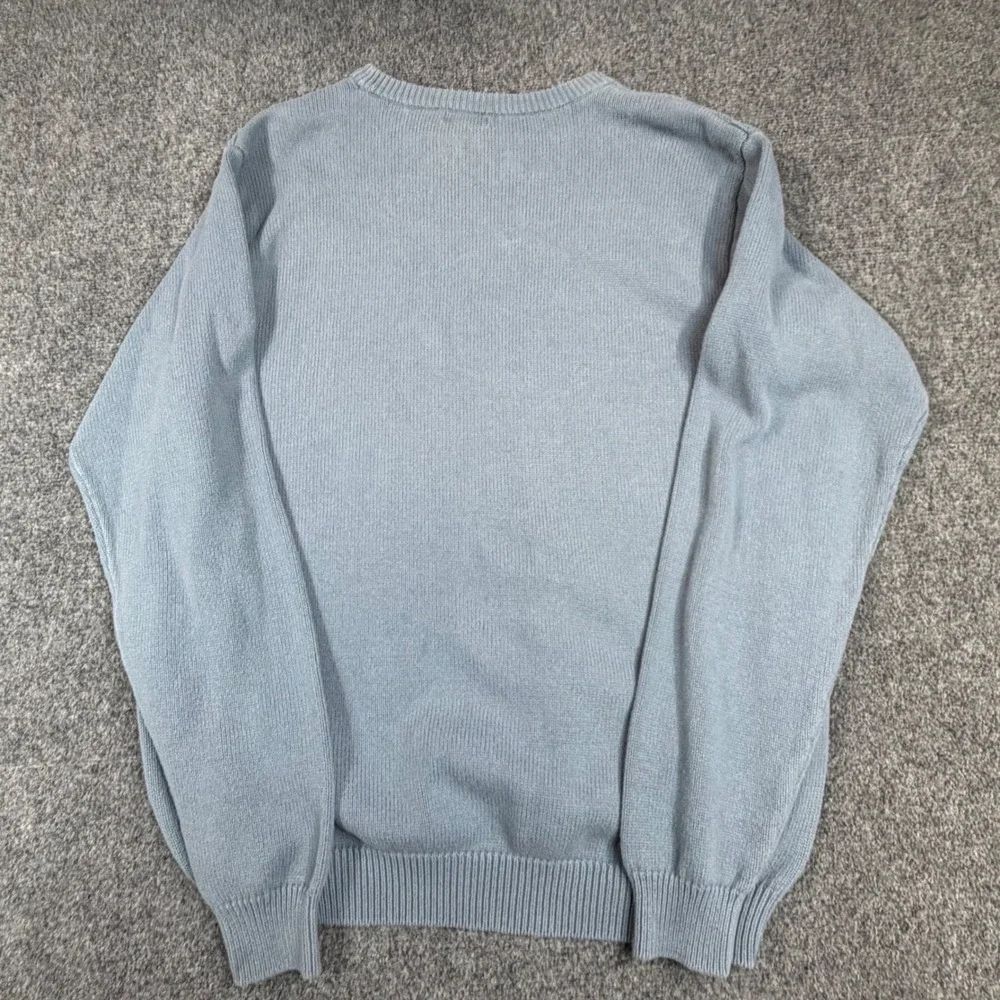 VTG Izod Mens Size Large‎ LT Light Blue Cotton Windowpane Grid Crewneck Sweater